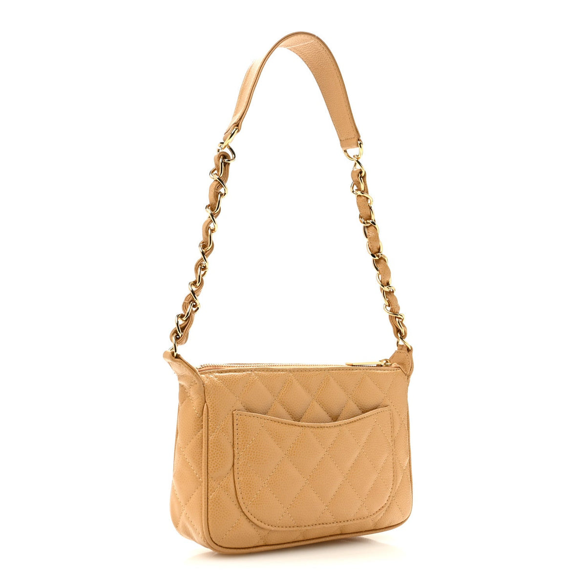 Quilted Caviar Shoulder Bag - Beige