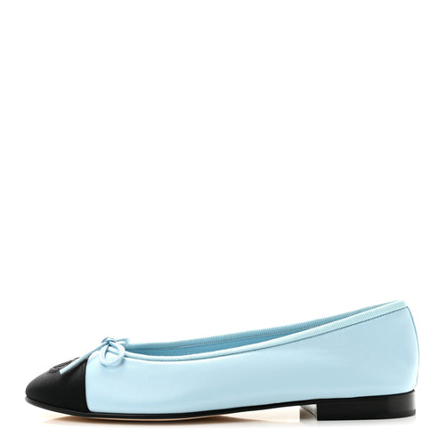 Lambskin Cap Toe CC Ballerina Flats Light Blue Black