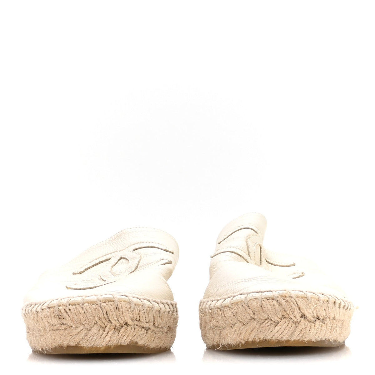 Chanel Calfskin Women's CC Espadrille Mules 40 Ivory