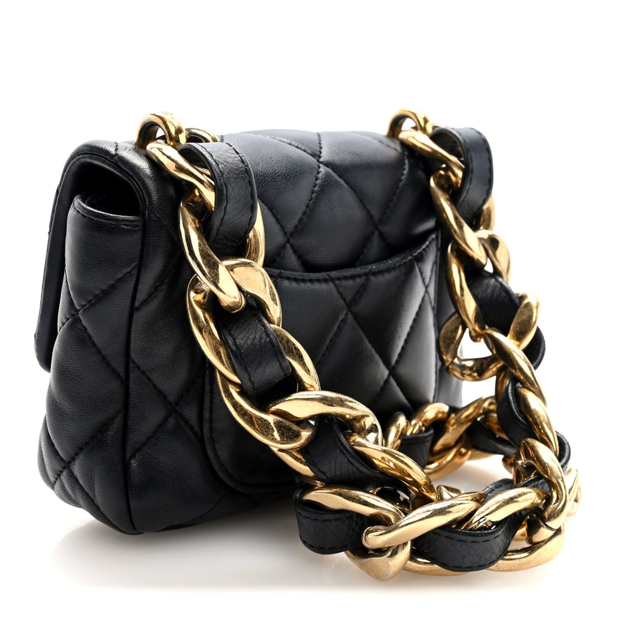 Mini Quilted Lambskin Flap Shoulder Bag - Black