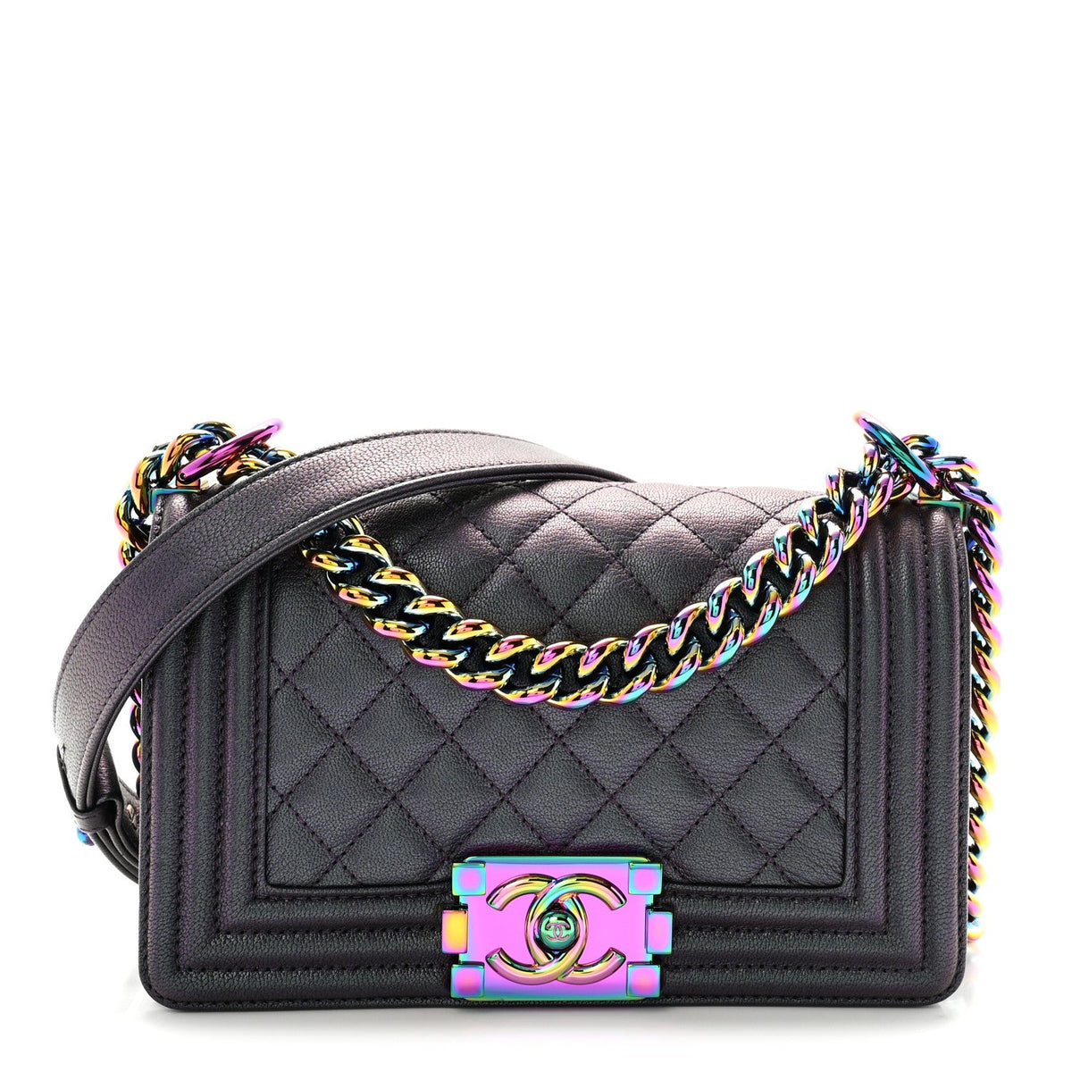 Small Quilted Goatskin Flap Shoulder Bag - Purple