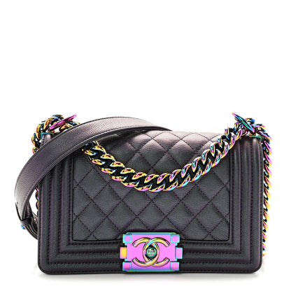 Small Quilted Goatskin Flap Shoulder Bag - Purple