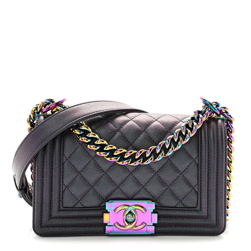 Small Quilted Goatskin Flap Shoulder Bag - Purple