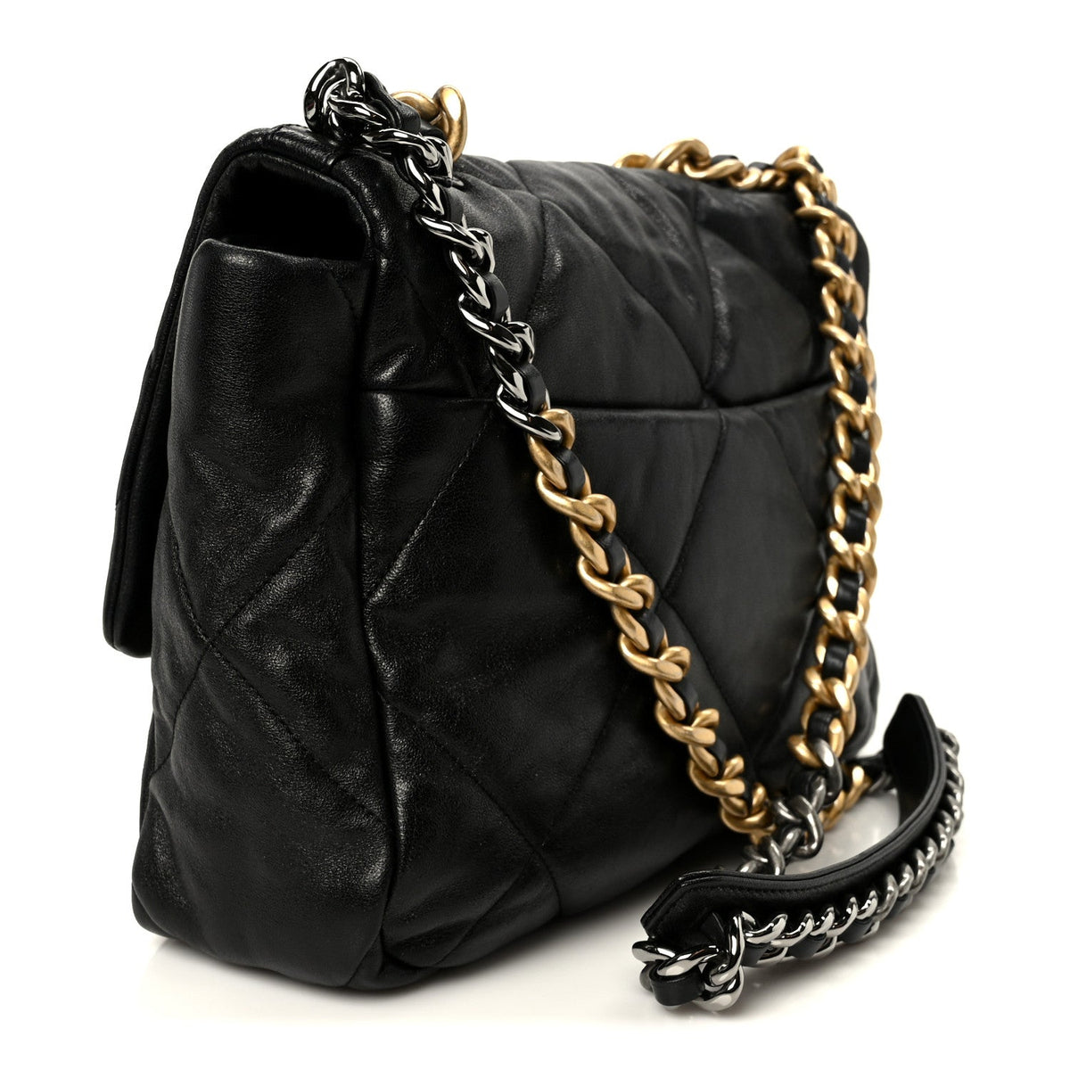Large Quilted Goatskin Flap Shoulder Bag - Black