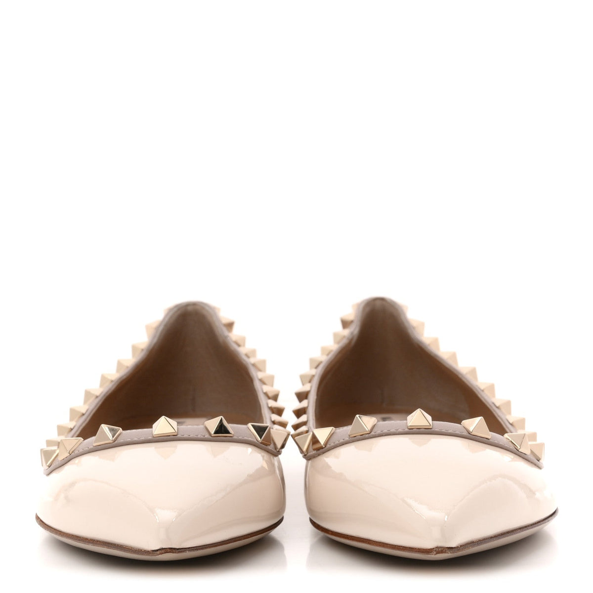 Valentino Garavani Patent Leather Women's Rockstud Ballerina Flats 38.5 Ivory Poudre