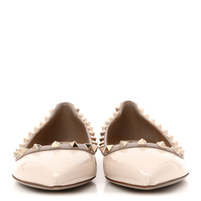 Valentino Garavani Patent Leather Women's Rockstud Ballerina Flats 38.5 Ivory Poudre