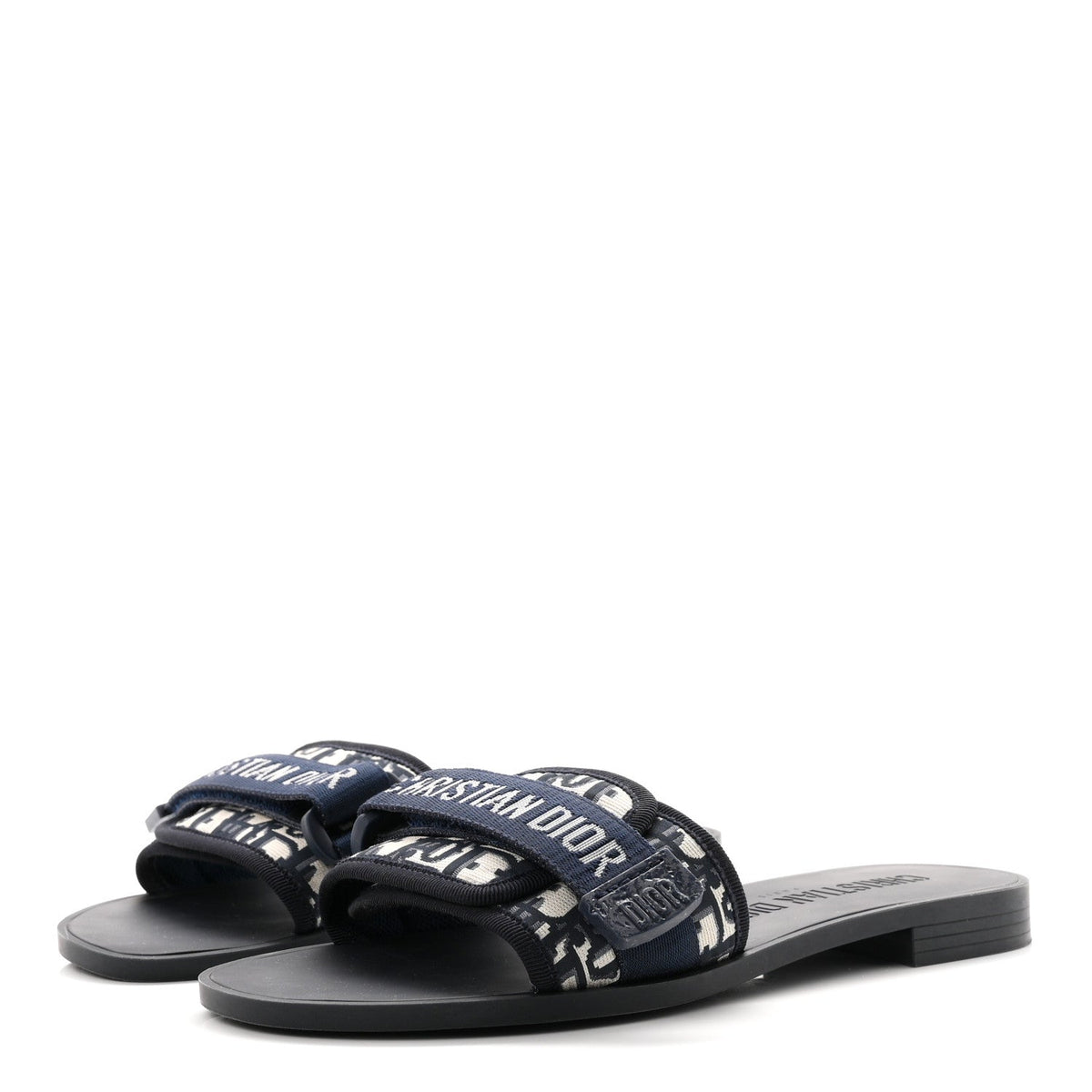 Christian Dior Nylon Oblique Dio(r)evolution Slide Sandals 39 Deep Blue