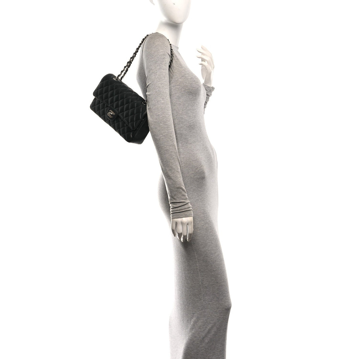 Medium Quilted Caviar Flap Shoulder Bag - Black