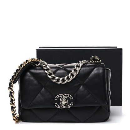 Medium Quilted Lambskin Flap Shoulder Bag - Black