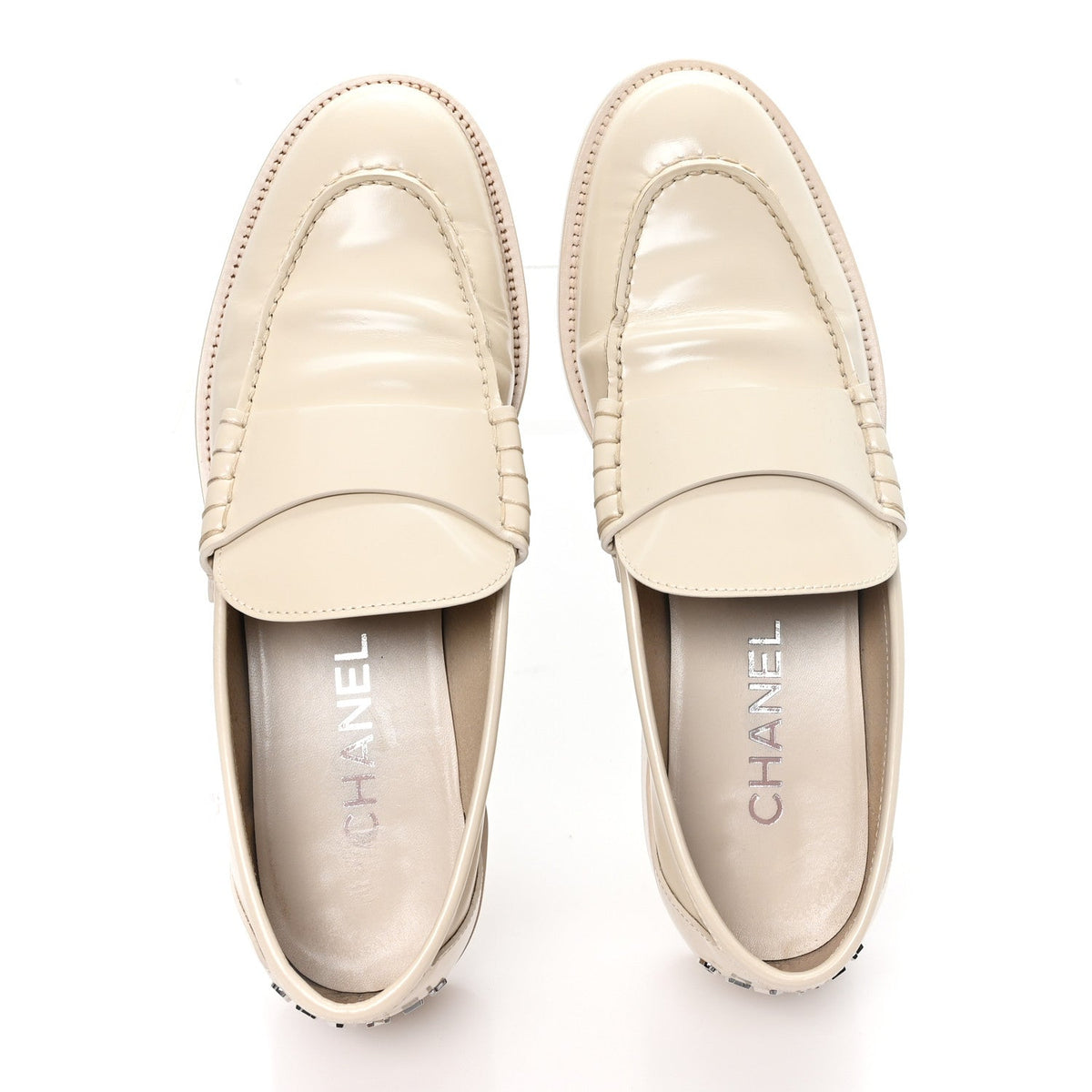 Chanel Shiny Calfskin Logo Women's Loafers