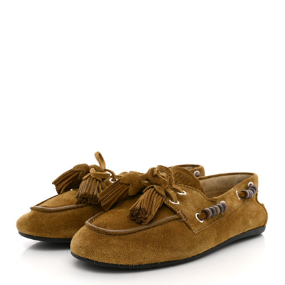 Miu Miu Suede Women's Tassel Loafers 36 Olive Green