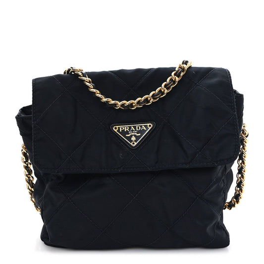 Quilted Nylon Shoulder Bag - Blue