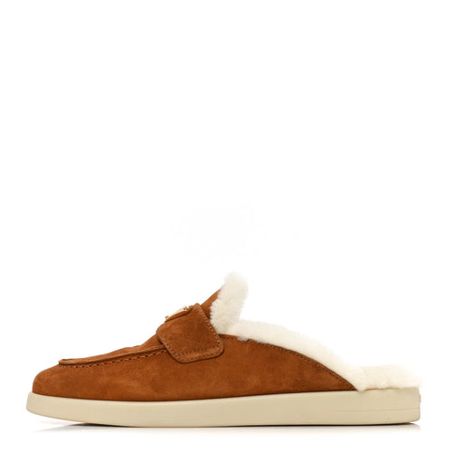 Vitello Scamosciato Triangle Logo Loafer Mules Cognac