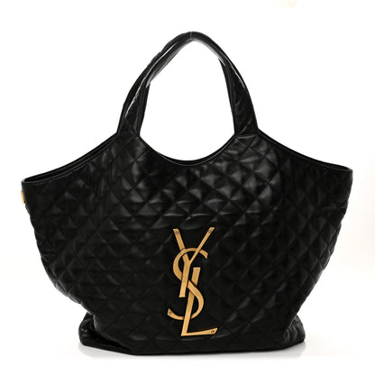 Maxi Quilted Lambskin Tote Bag - Black