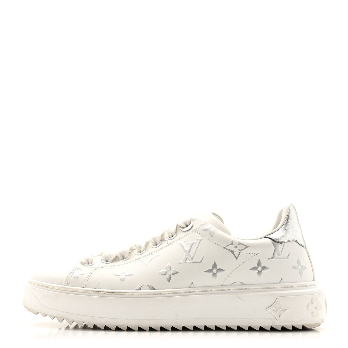 Calfskin Monogram Debossed Time Out Sneakers White Silver