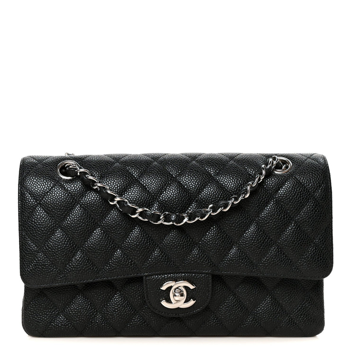 Medium Quilted Caviar Flap Shoulder Bag - Black