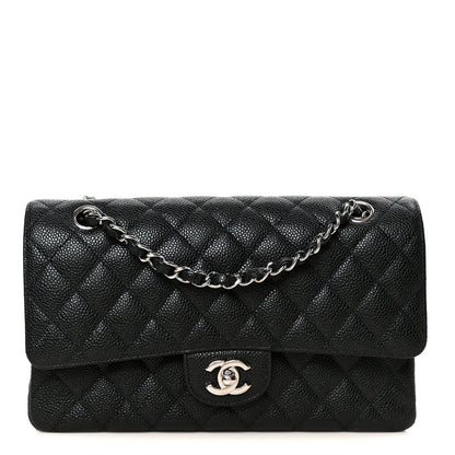 Medium Quilted Caviar Flap Shoulder Bag - Black