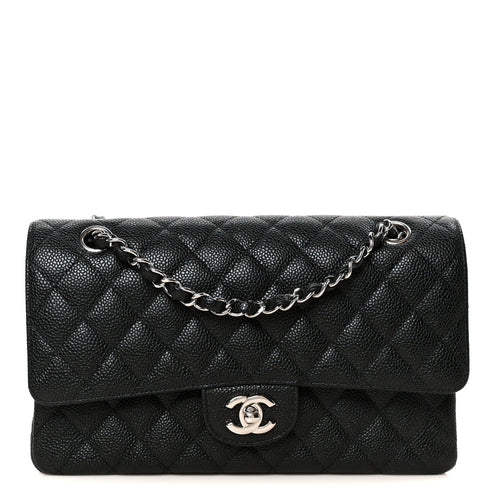 Medium Quilted Caviar Flap Shoulder Bag - Black