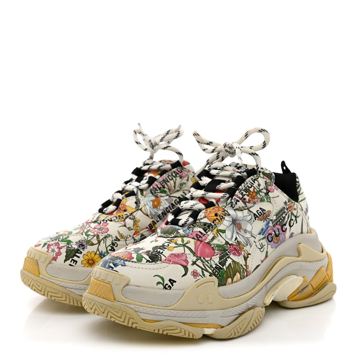 Balenciaga Fabric Women's Flora Triple S Sneakers Multicolor White