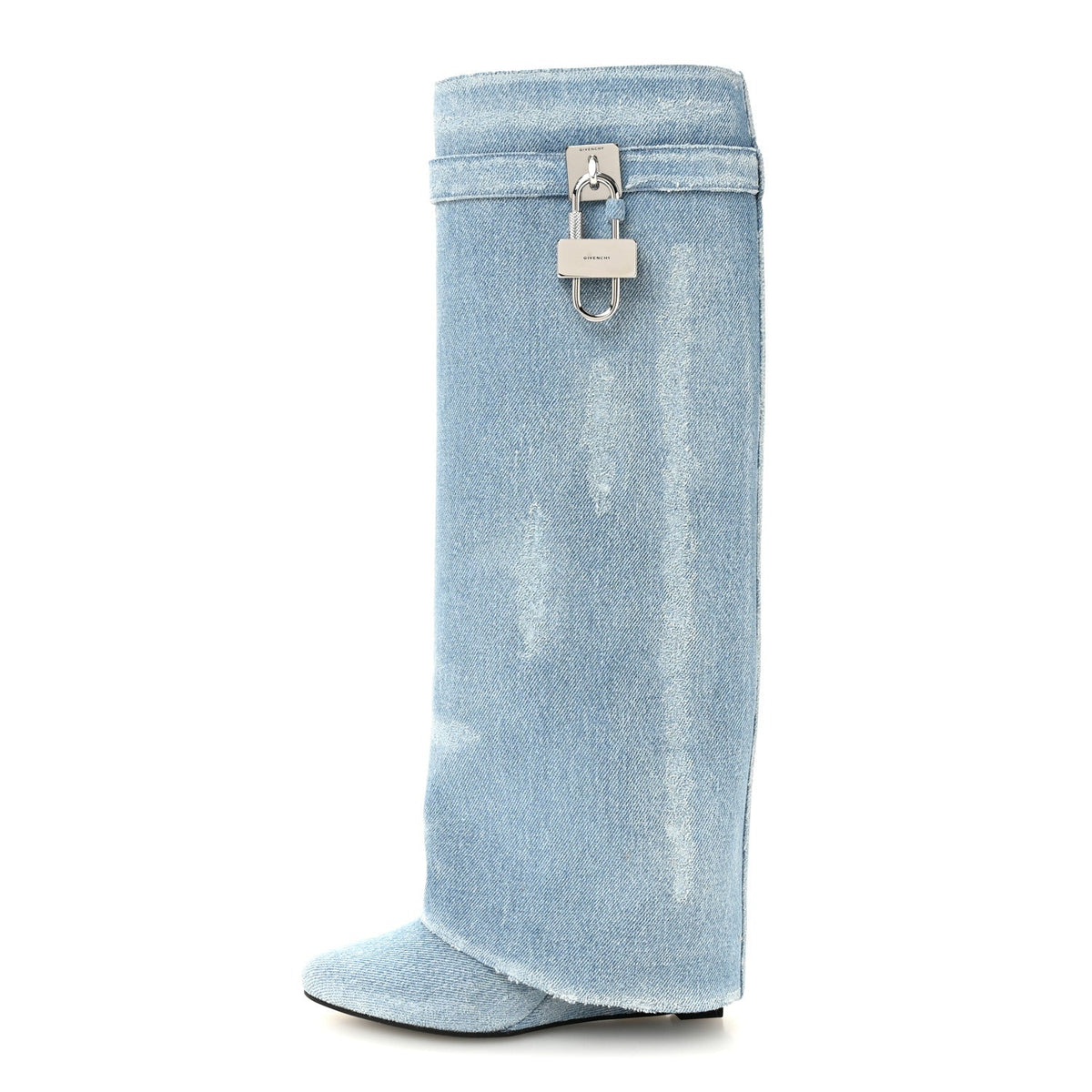 Washed Denim Shark Lock Pant Boots Blue