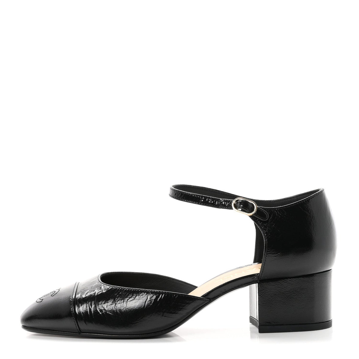 Chanel Glazed Crinkled Calfskin CC Cap Toe Mary Janes Women's Shoes