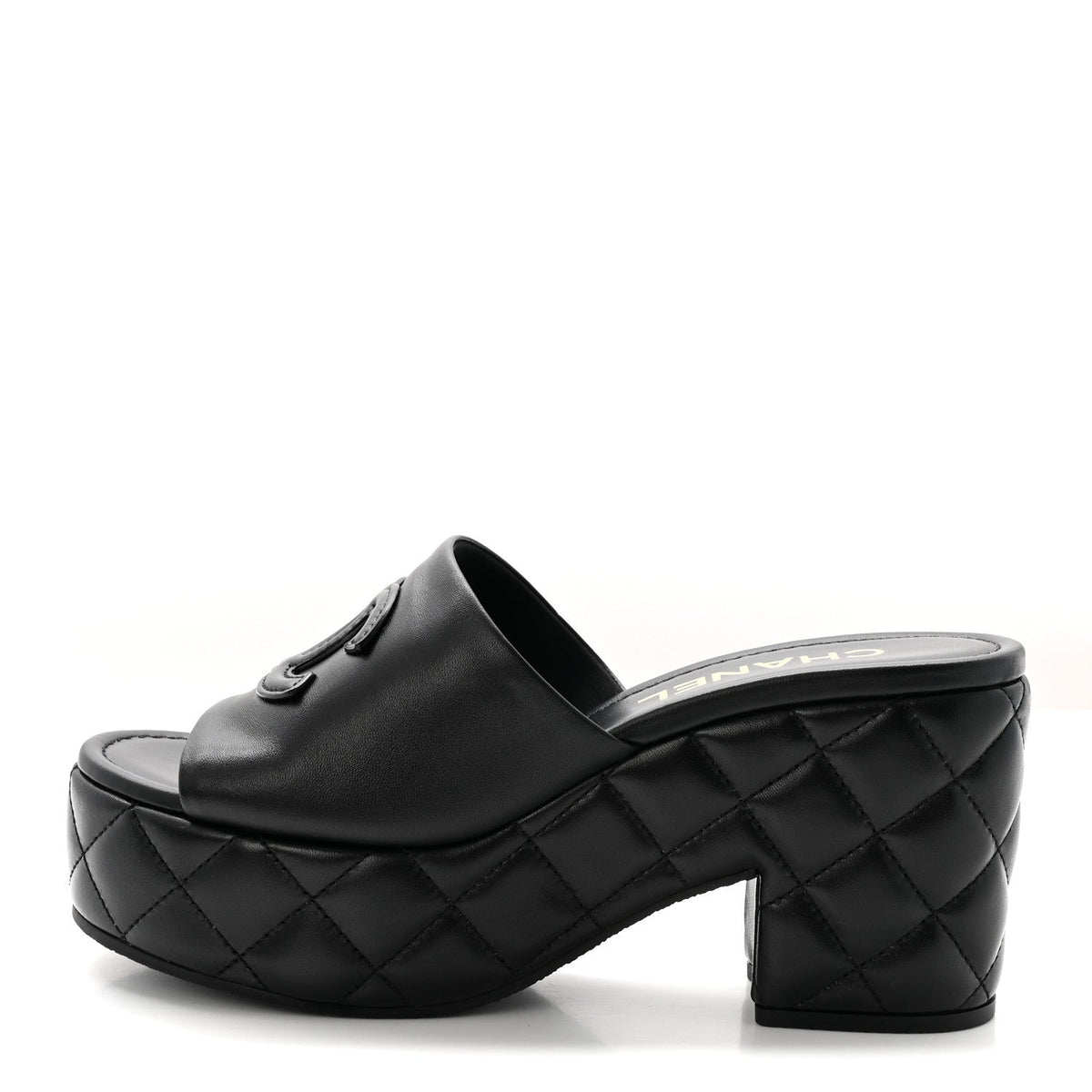 Lambskin Quilted CC Platform Mules Black