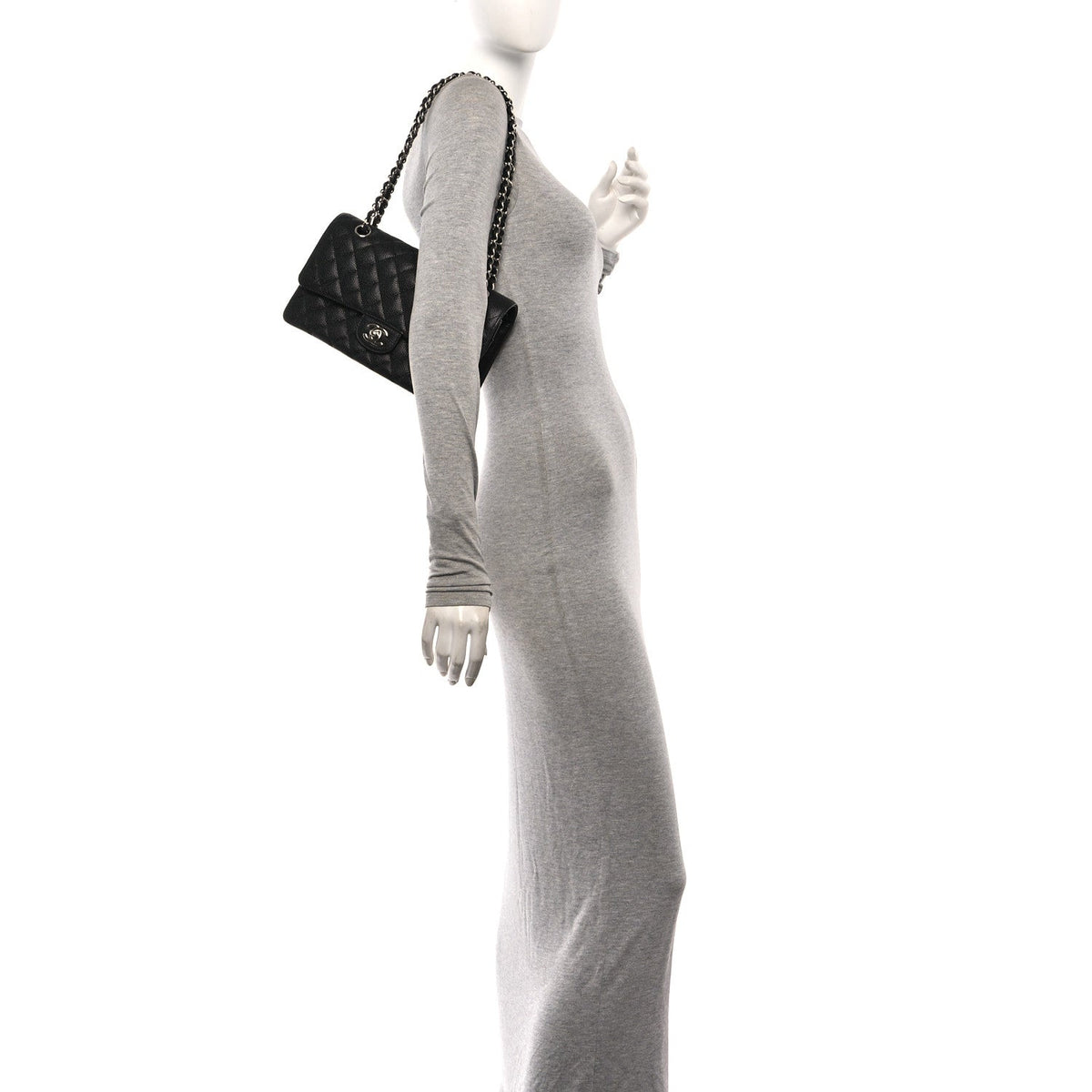 Medium Quilted Caviar Flap Shoulder Bag - Black