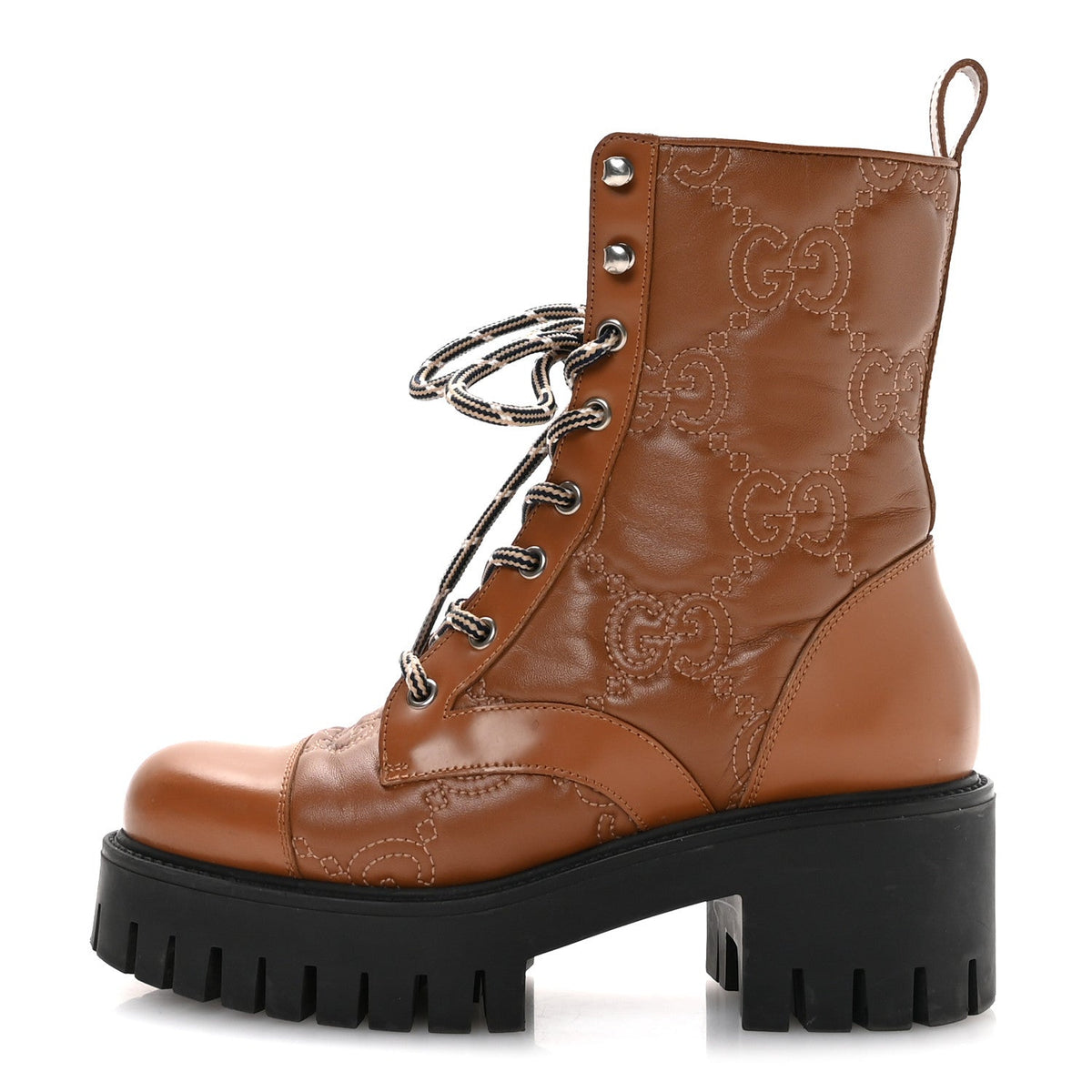 Cordovan Lux Nappa GG Matelasse Lace Up 60Mm Combat Boots Dark Hazel B