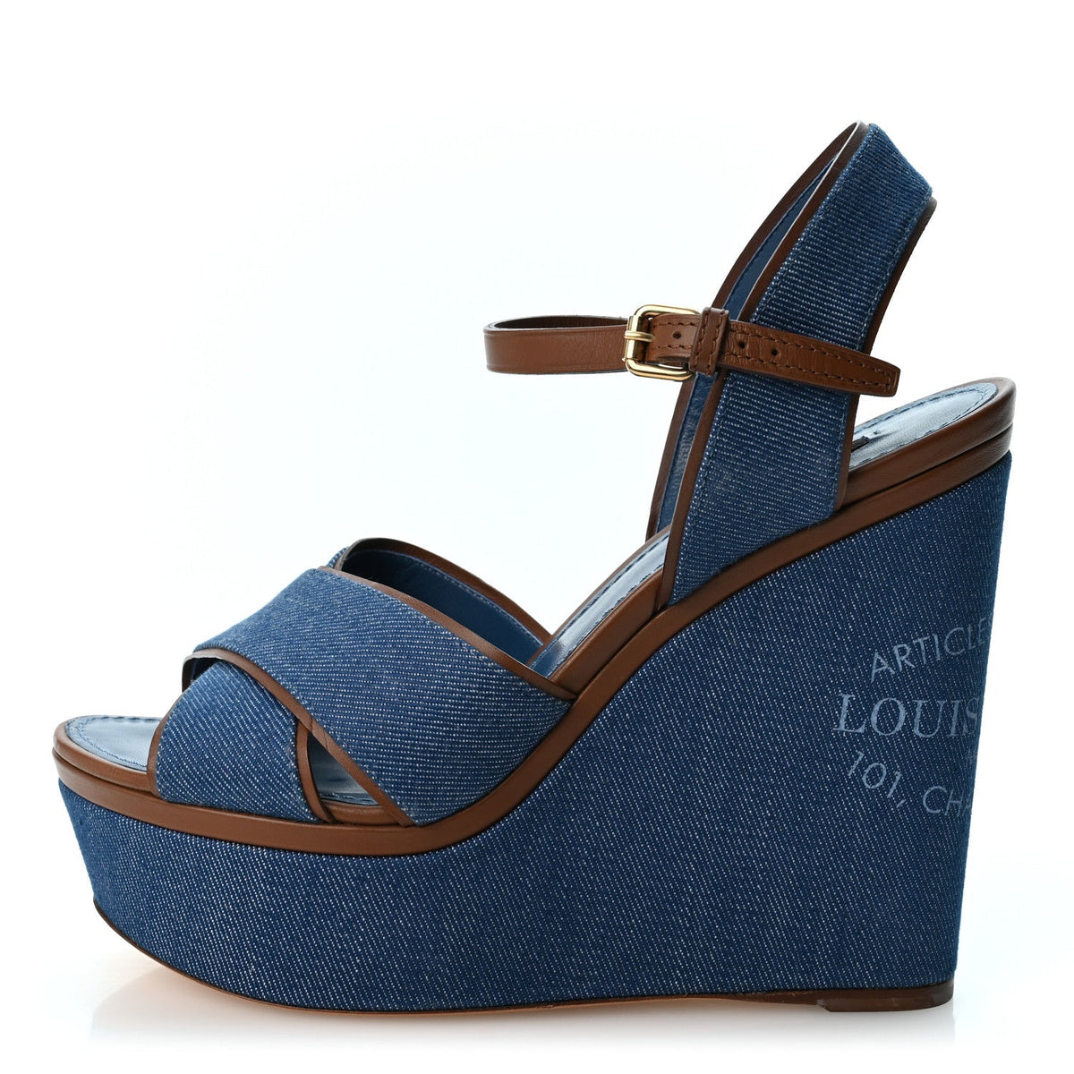 Louis Vuitton Denim Women's Articles de Voyage Wedges 38.5 Blue