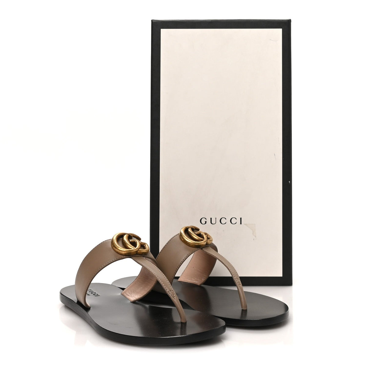 Gucci Calfskin Women's GG Marmont Thong Sandals 35.5 Mud