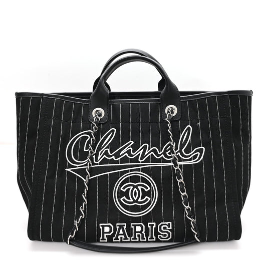 Medium Calfskin Canvas Tote Bag - Black
