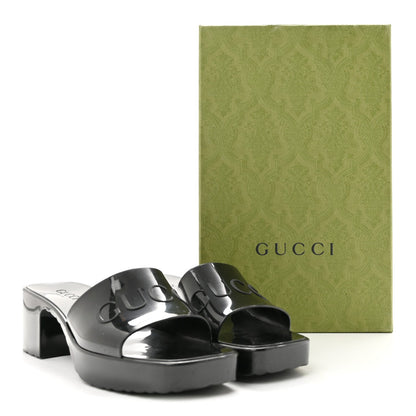 Gucci Rubber Logo Women's Platform Slide Sandals 38 Black