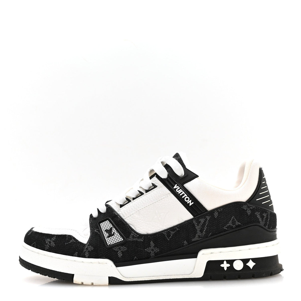 Calfskin Embossed Monogram Denim LV Trainer Sneakers 9.5 Black