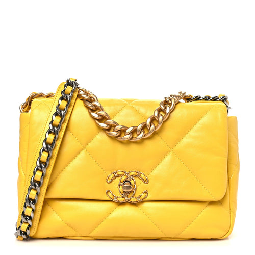 Medium Quilted Goatskin Flap Shoulder Bag - Yellow