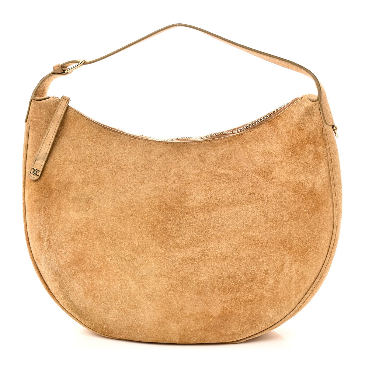 Large Calfskin Suede Shoulder Bag - Beige