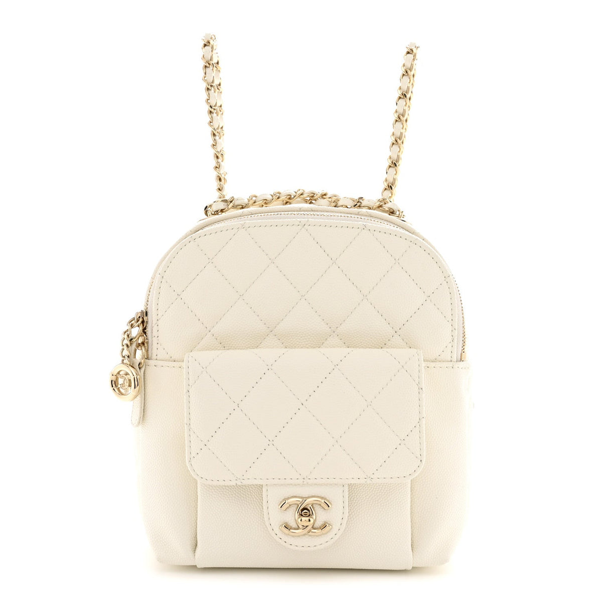 Small Quilted Caviar Backpack - White