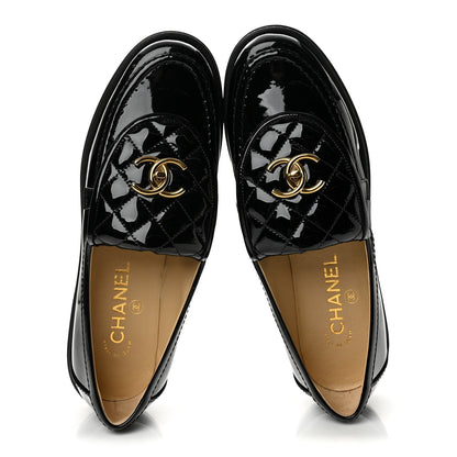 Chanel Patent Quilted CC Turnlock Women's Loafers Black