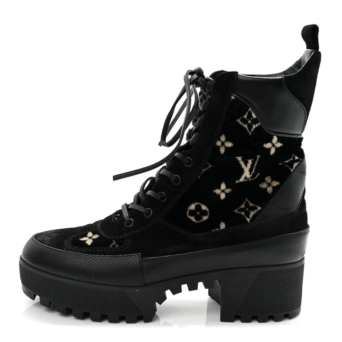 Velvet Calfskin Monogram Laureate Platform Desert Boots Black White