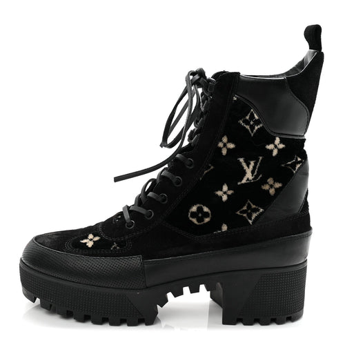 Velvet Calfskin Monogram Laureate Platform Desert Boots Black White
