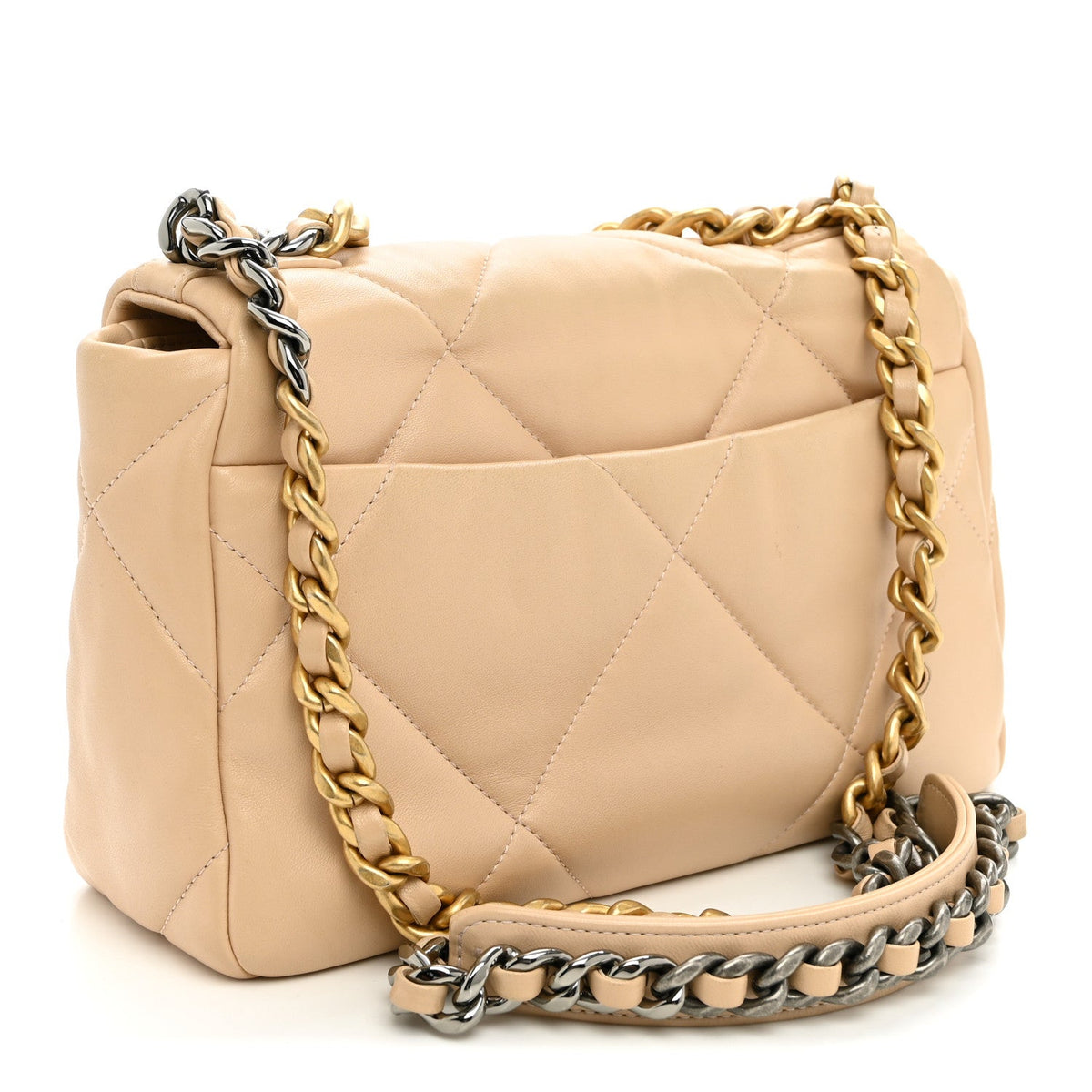 Medium Quilted Lambskin Flap Shoulder Bag - Beige