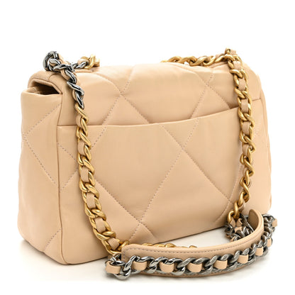 Medium Quilted Lambskin Flap Shoulder Bag - Beige