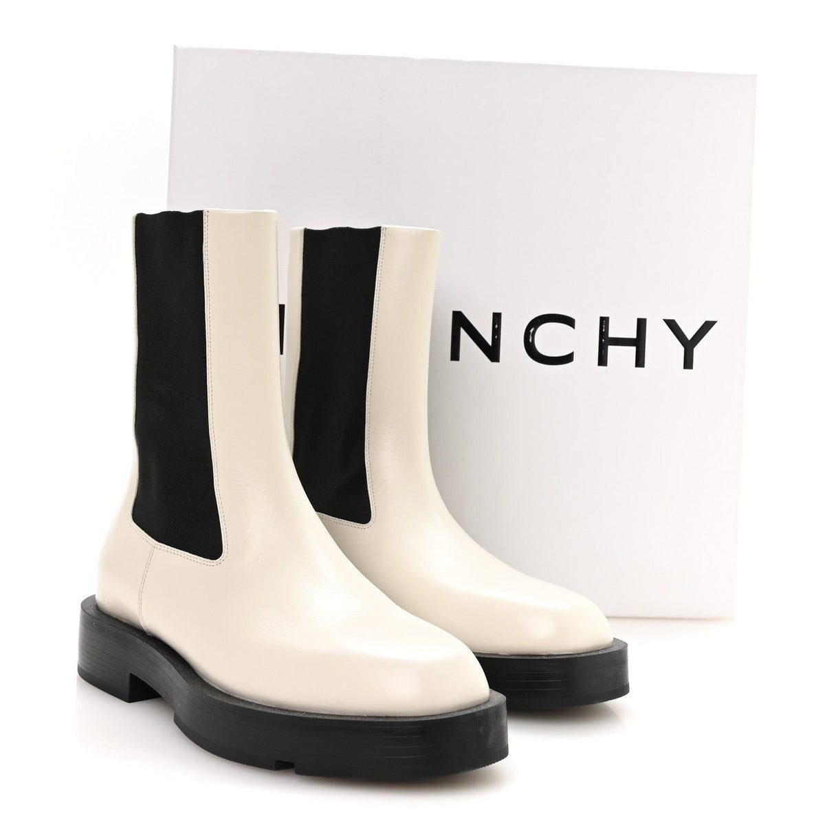 Givenchy Calfskin Women's Square Chelsea Boots 37 White Black