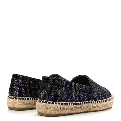 Chanel Tweed Patent Goatskin Women's CC Espadrilles 39 Black Pink Yellow