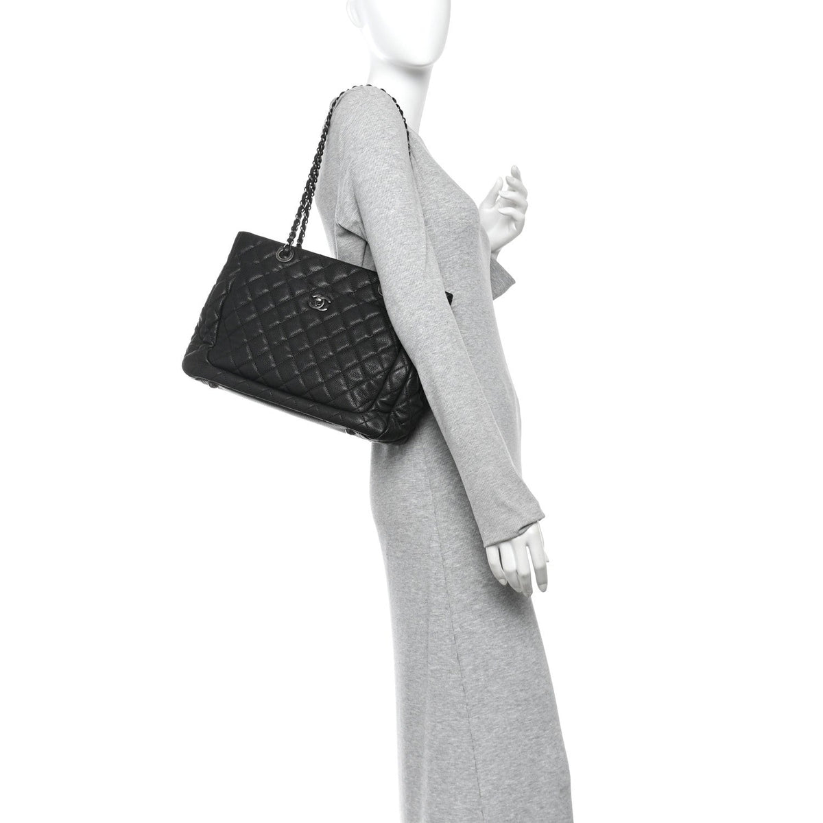 Quilted Caviar Tote Bag - Black