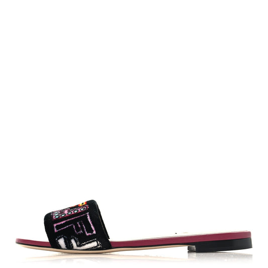 Fendi Velvet FF Women's Flat Slide Sandals 37.5 Multicolor