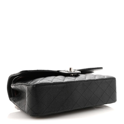 Medium Quilted Caviar Flap Shoulder Bag - Black