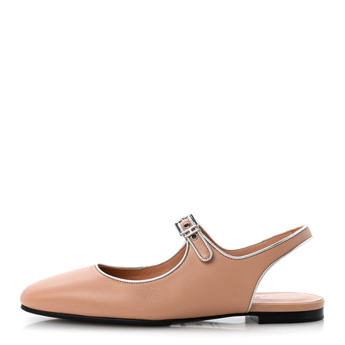 Goatskin Nappa Kleo Slingback Flats Beige Perlino Gris Argente