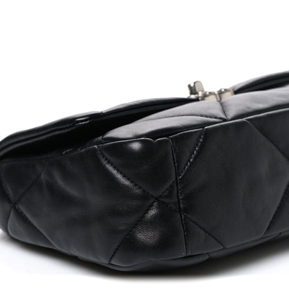 Medium Quilted Lambskin Flap Shoulder Bag - Black