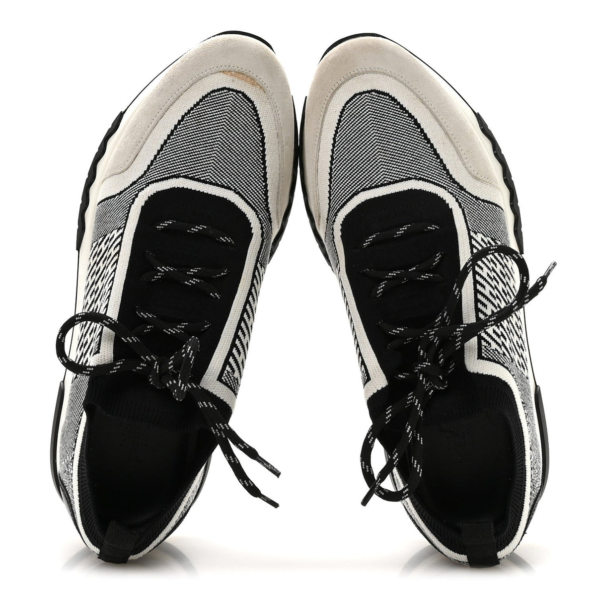 Hermes Knit Goatskin Men's Addict Sneakers 41 Black White