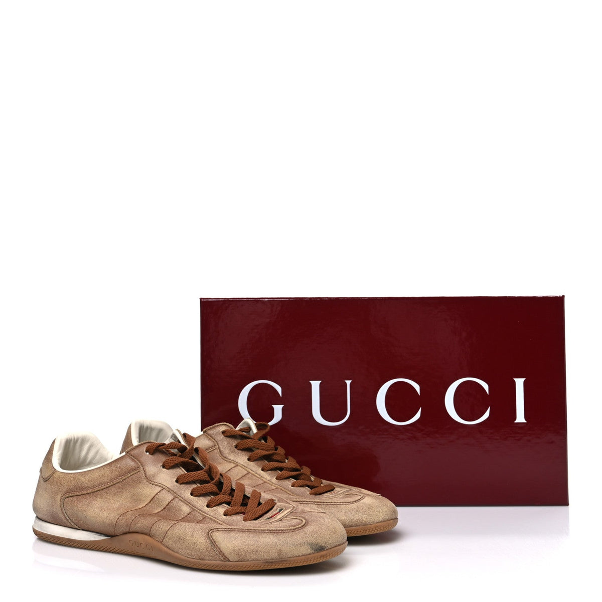 Gucci Monogram Suede Web Men's Shift Sneakers 9.5 Beige Brown